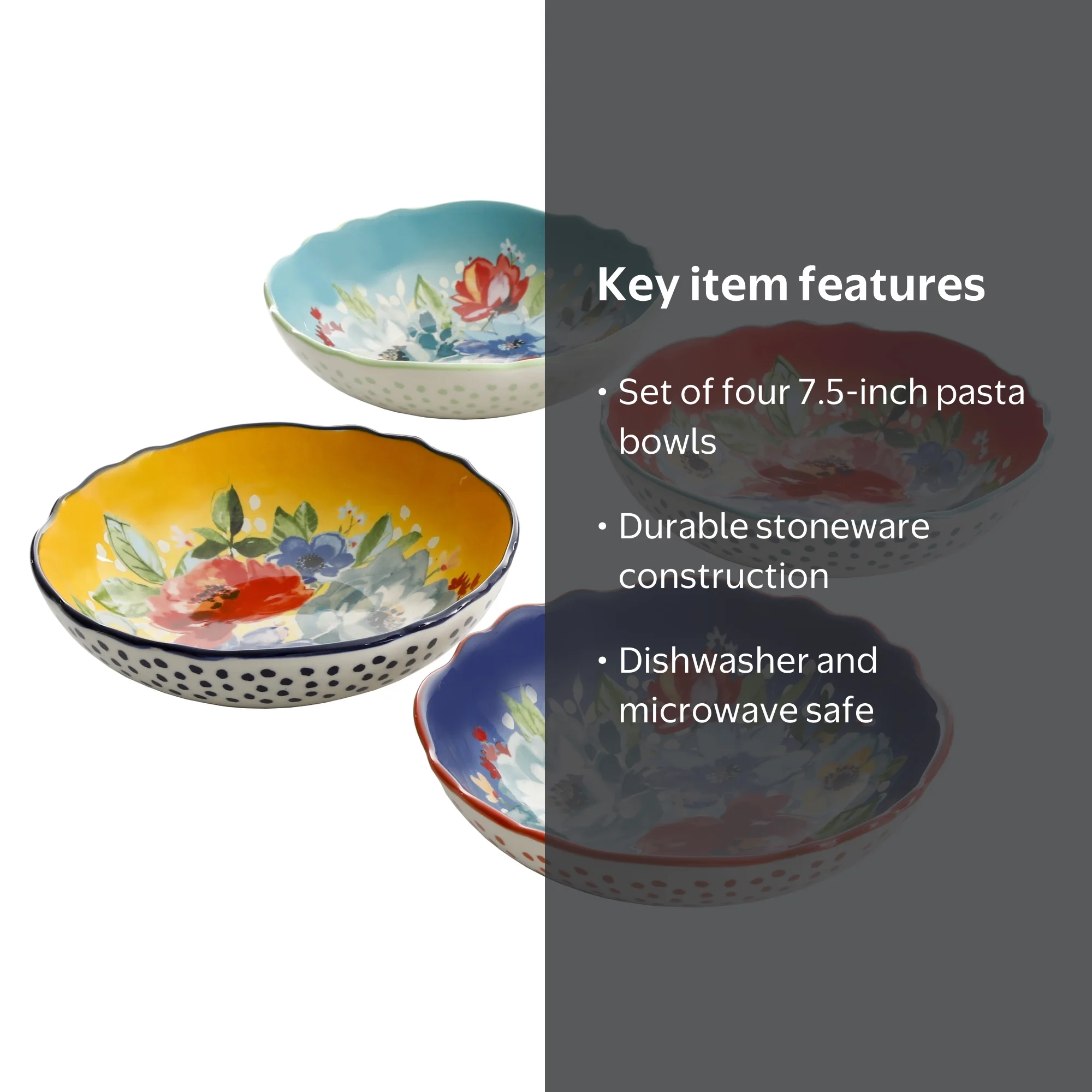 The Pioneer Woman Melody 4-Piece Pasta Bowl Set, Multicolor