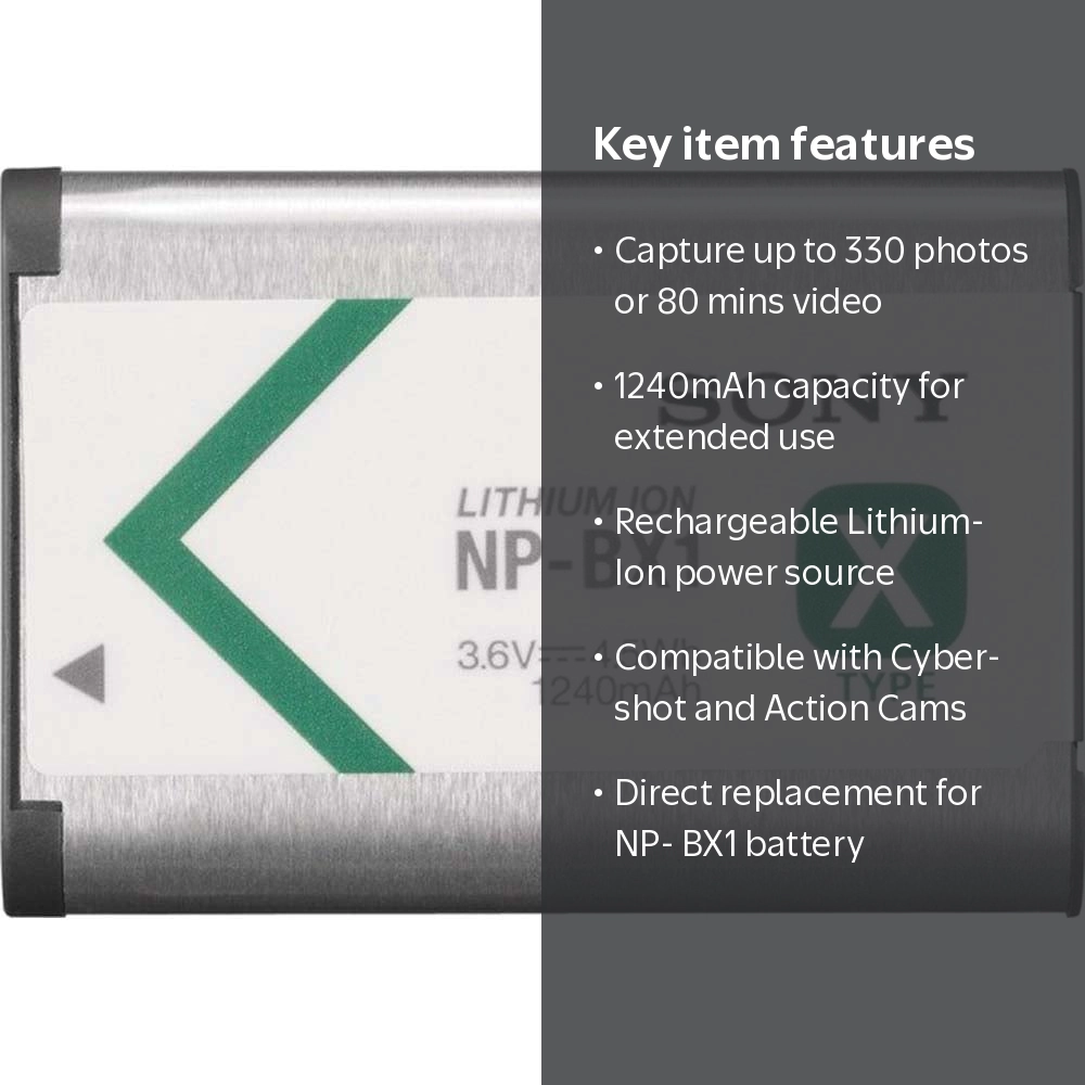 Sony, Lithium-Ion Battery, Silver, 1240mAh, for Cyber-shot cameras