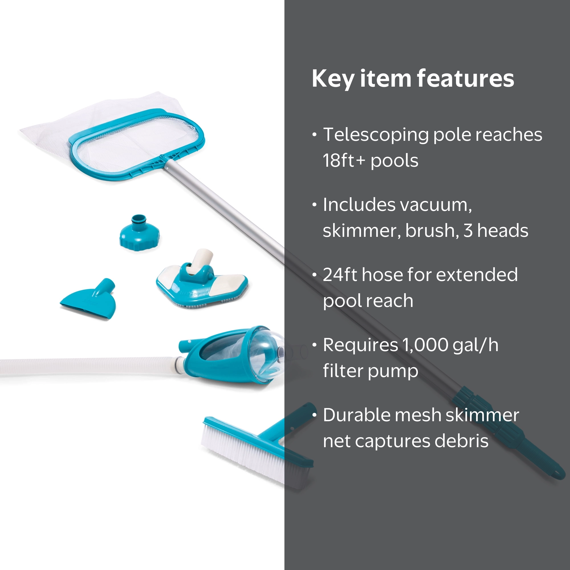 Intex, Deluxe Pool Cleaning Maintenance Kit, 8-Piece, Blue