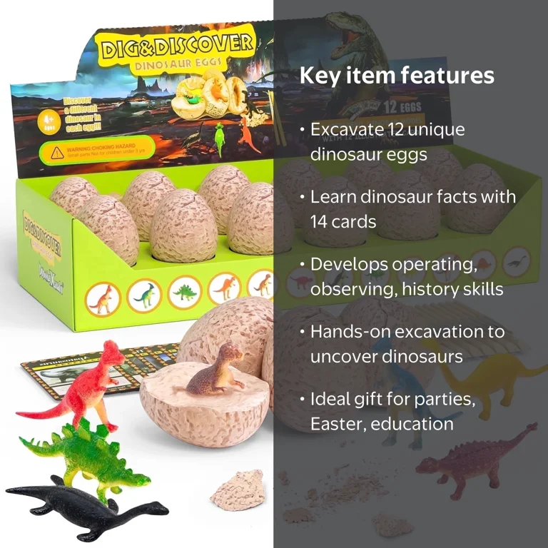 DoDoMagxanadu Dino Egg Dig Kit, 12 Dinosaur Eggs Excavation Set