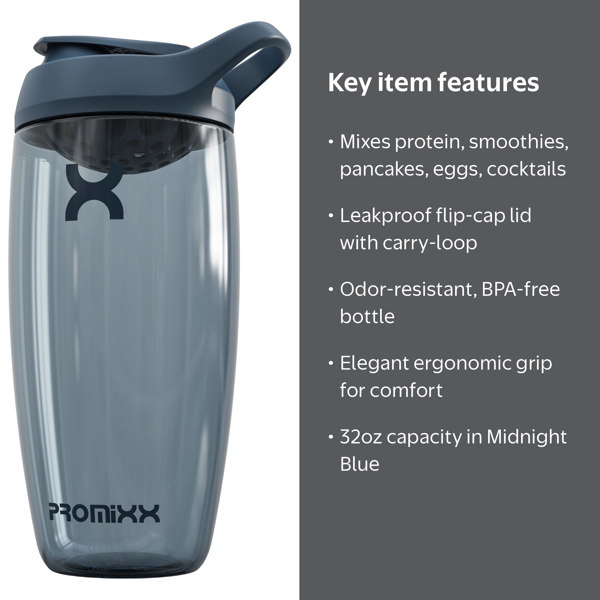 PROMiXX Eco Shaker Bottle 32oz Midnight Blue Leakproof Hydration