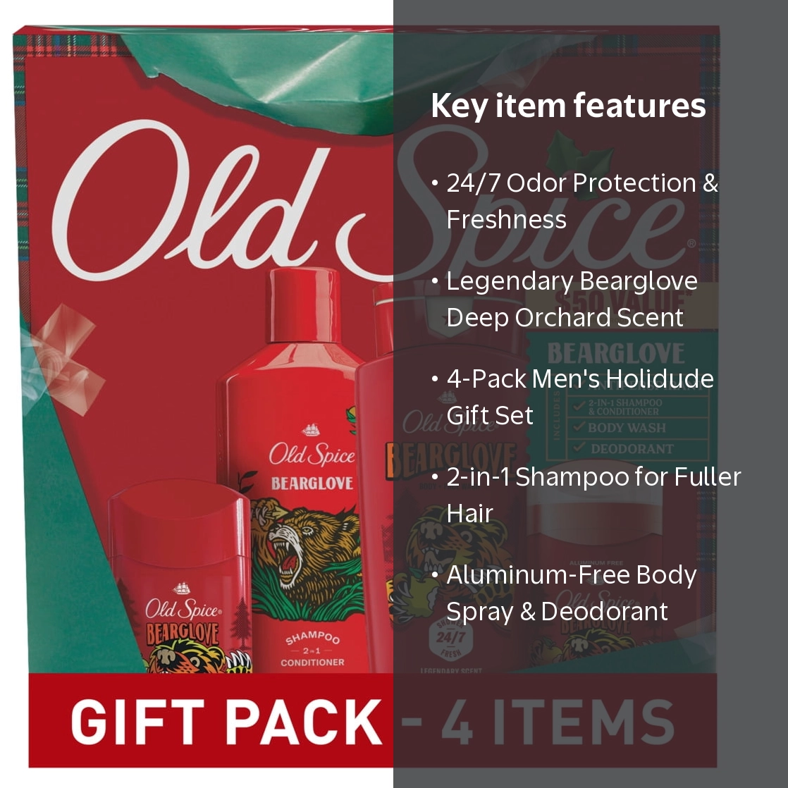 Old Spice Holiday Gift Box for Men, Bearglove Scent, 4-Pack