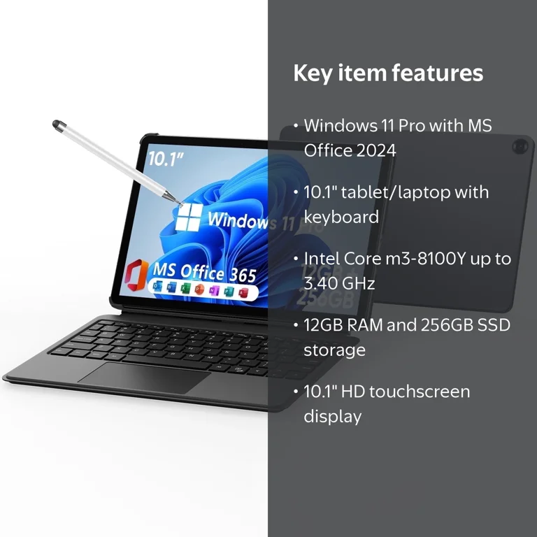 2-in-1 Windows 11 Pro Tablet/Laptop 12GB RAM 256GB SSD,10.1