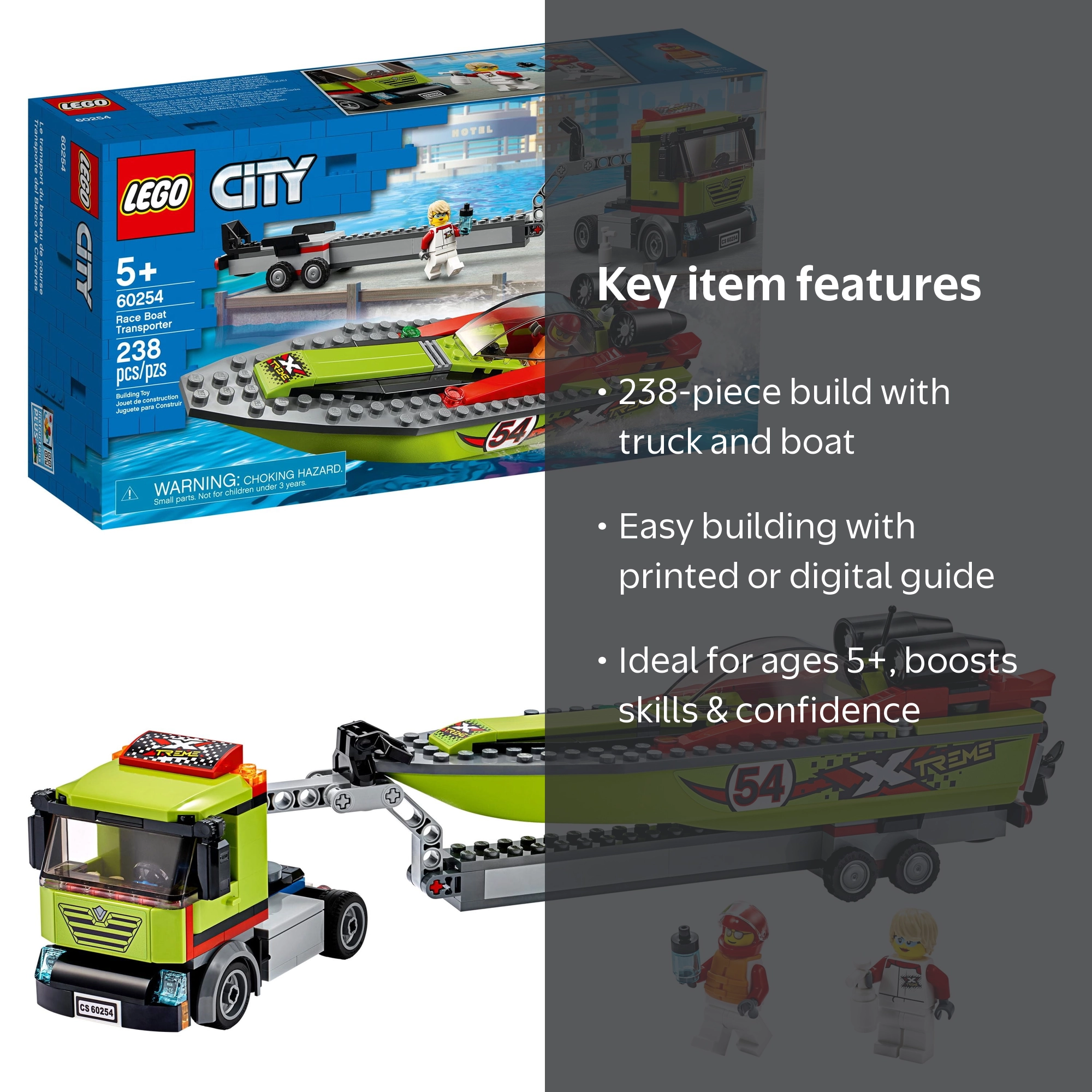 LEGO City Race Boat Transporter 60254 Vehicle Set, 238 Pieces