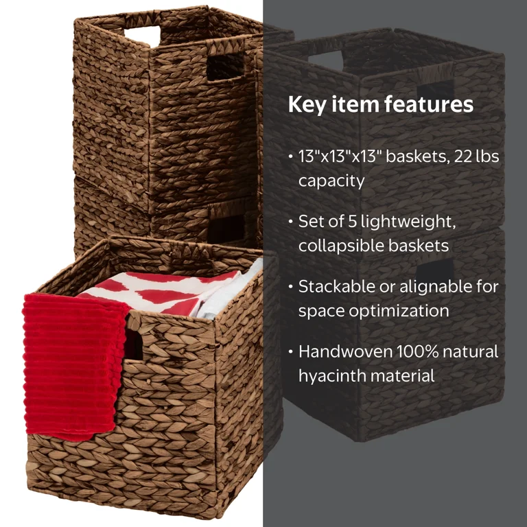 Best Choice Products 13x13in Hyacinth Storage Baskets - Set of 5