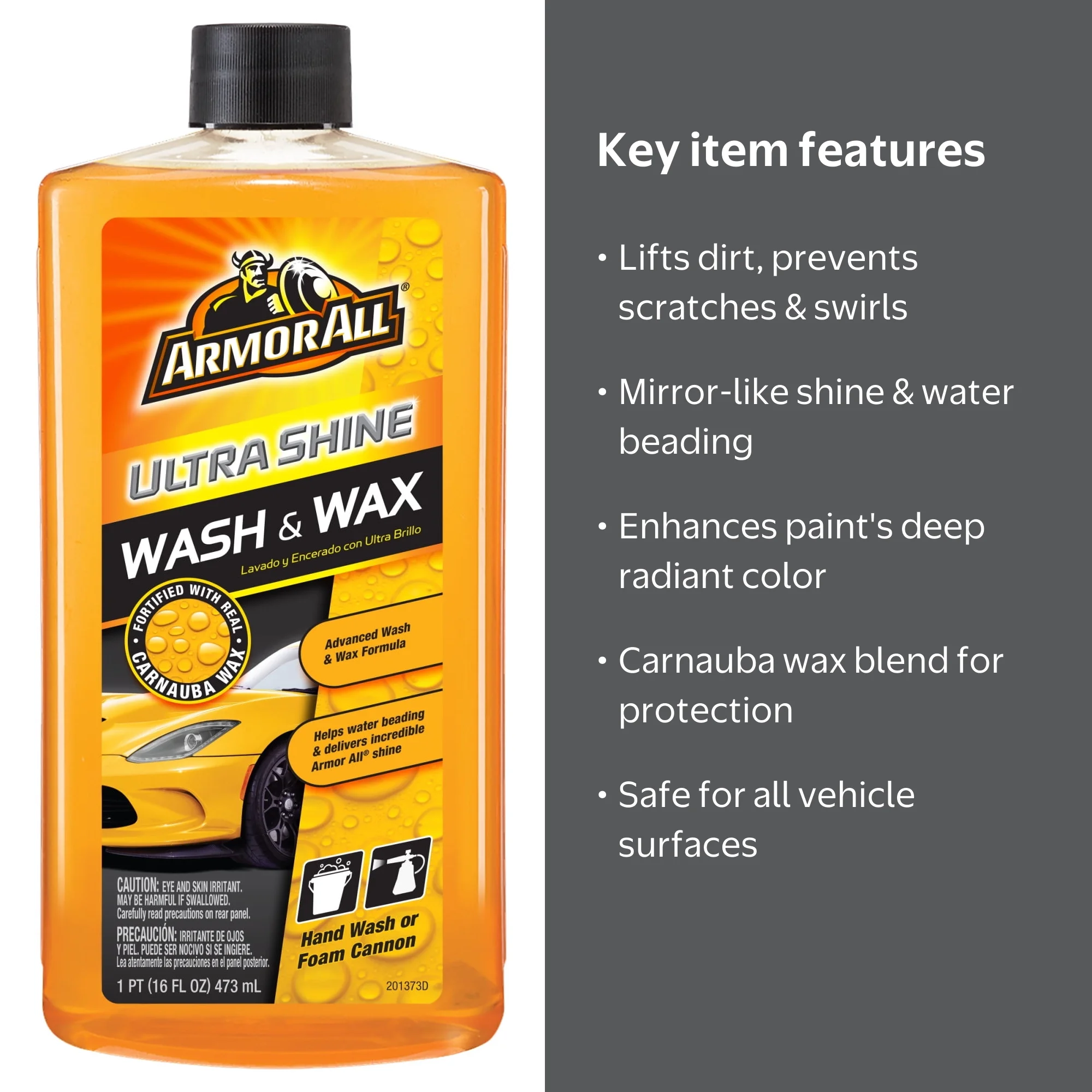 Armor All, Ultra Shine Wash & Wax, 16 fl oz, Auto Car Cleaner