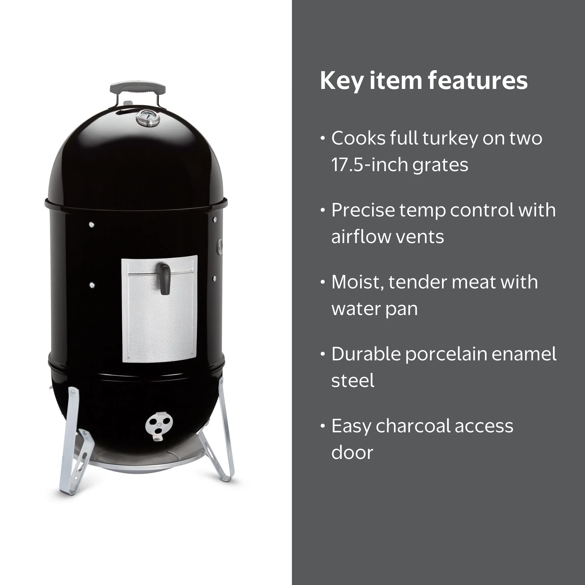 Weber, Charcoal Smoker, 721001, 18-inch with Steel Grates