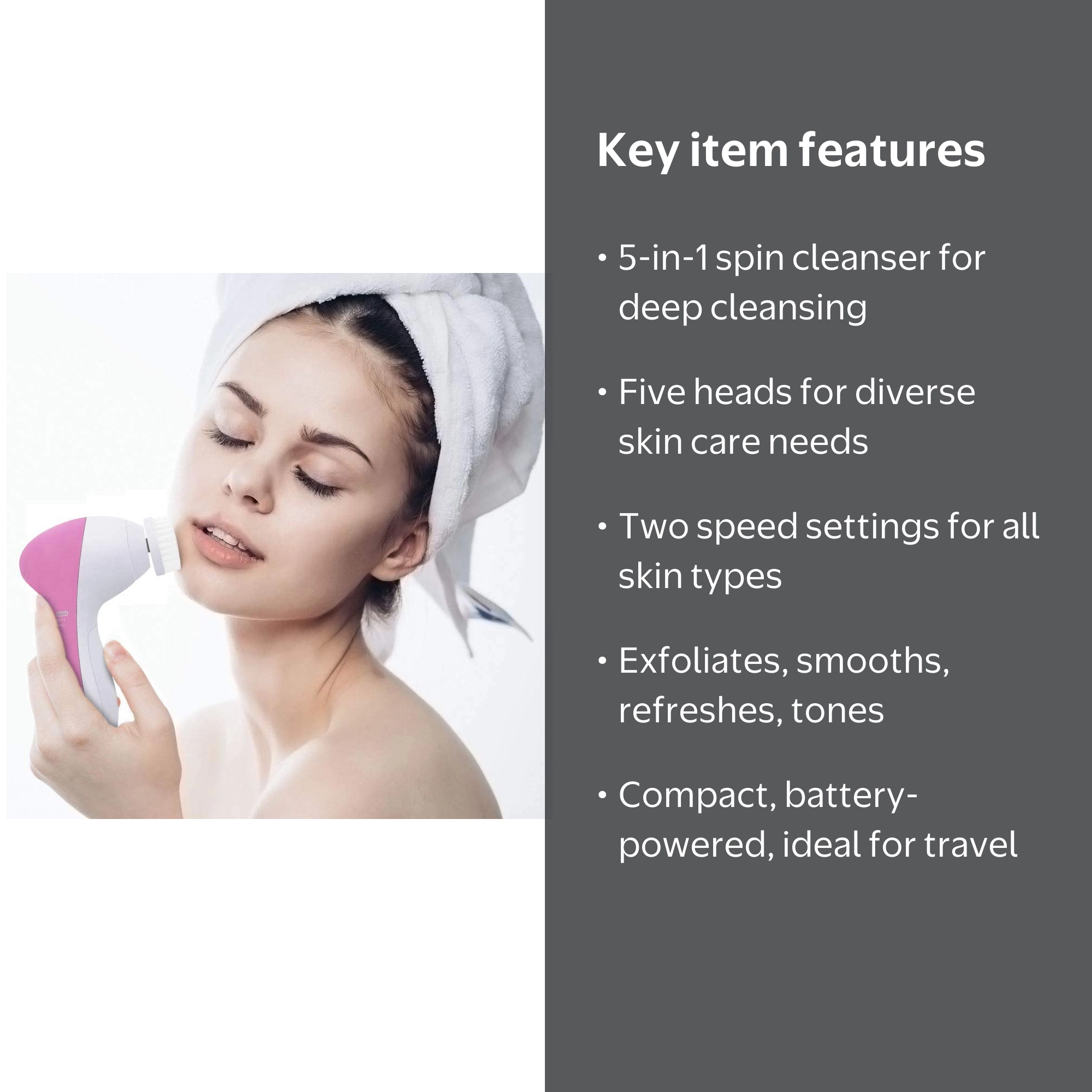 KUTGY 5 in 1 Electric Face Scrubber, Facial Cleansing Brush with 5