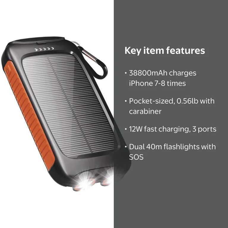 SOLPOWBEN Solar Power Bank 38800mAh Portable Solar Charger for