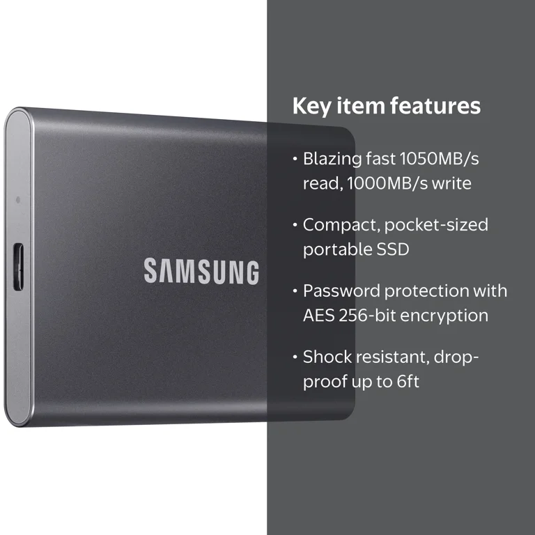SAMSUNG T7 500GB Storage Memory, USB 3.2 Gen 2 Type C External SSD