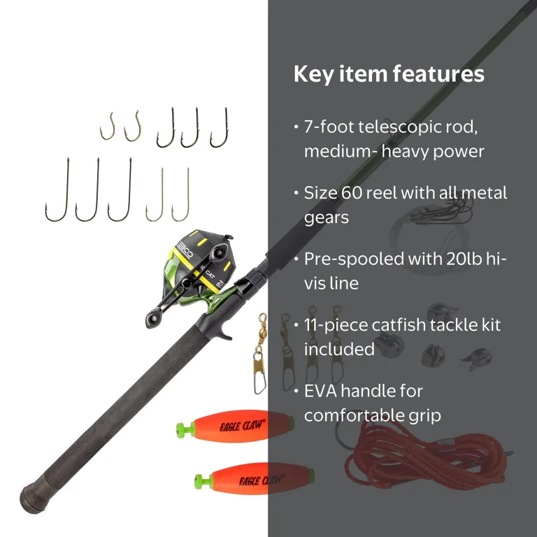 cat buster spinning combo 7ft 20 lb line ebay Zebco Big Reel and Fishing Rod Combo, 7-ft 2-Pc Fishing Pole steel front cover Built Both Catfish Fishing Rod &