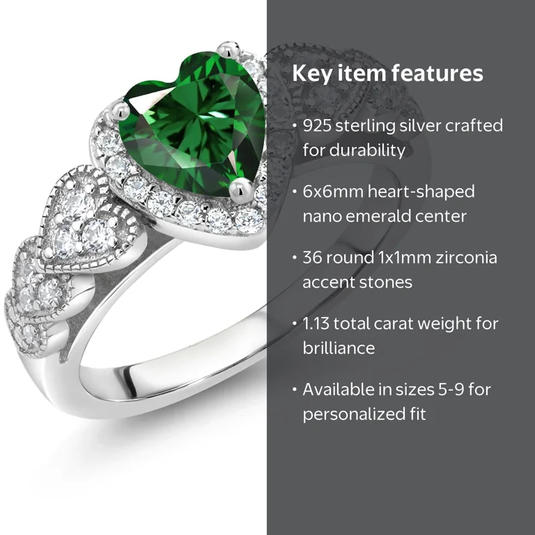 アクセサリー silver 925 emerald design ring Gem Stone King 925 Sterling Silver Green Nano Emerald Ring for