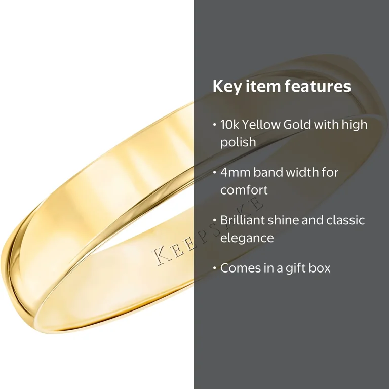 Keepsake 10kt Yellow Gold 4mm Polished Wedding Band for Men and