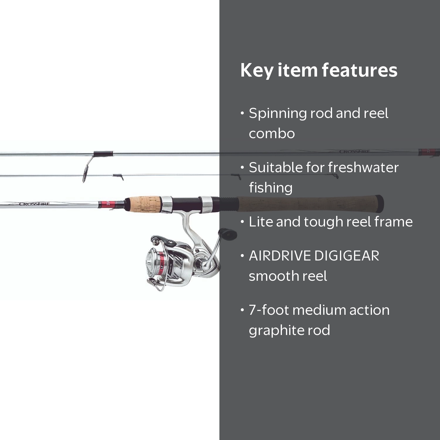 Daiwa Crossfire 6ft 6in 2-Piece Medium Action Spinning Rod & Reel