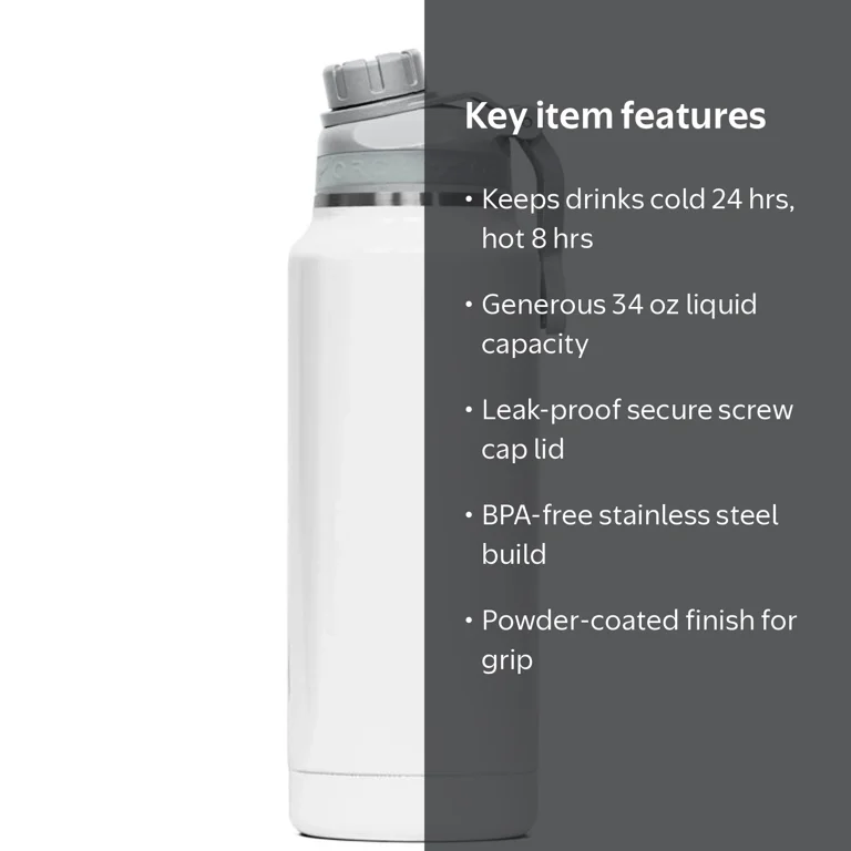 ORCA 34 oz Pearl/White/Gray BPA Free Hydration Bottle W/Smart Lid