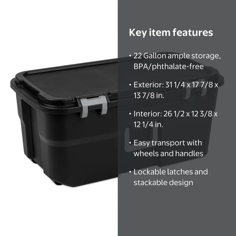 Sterilite 22 Gallon Large Wheeled Footlocker, Heavy Duty Plastic