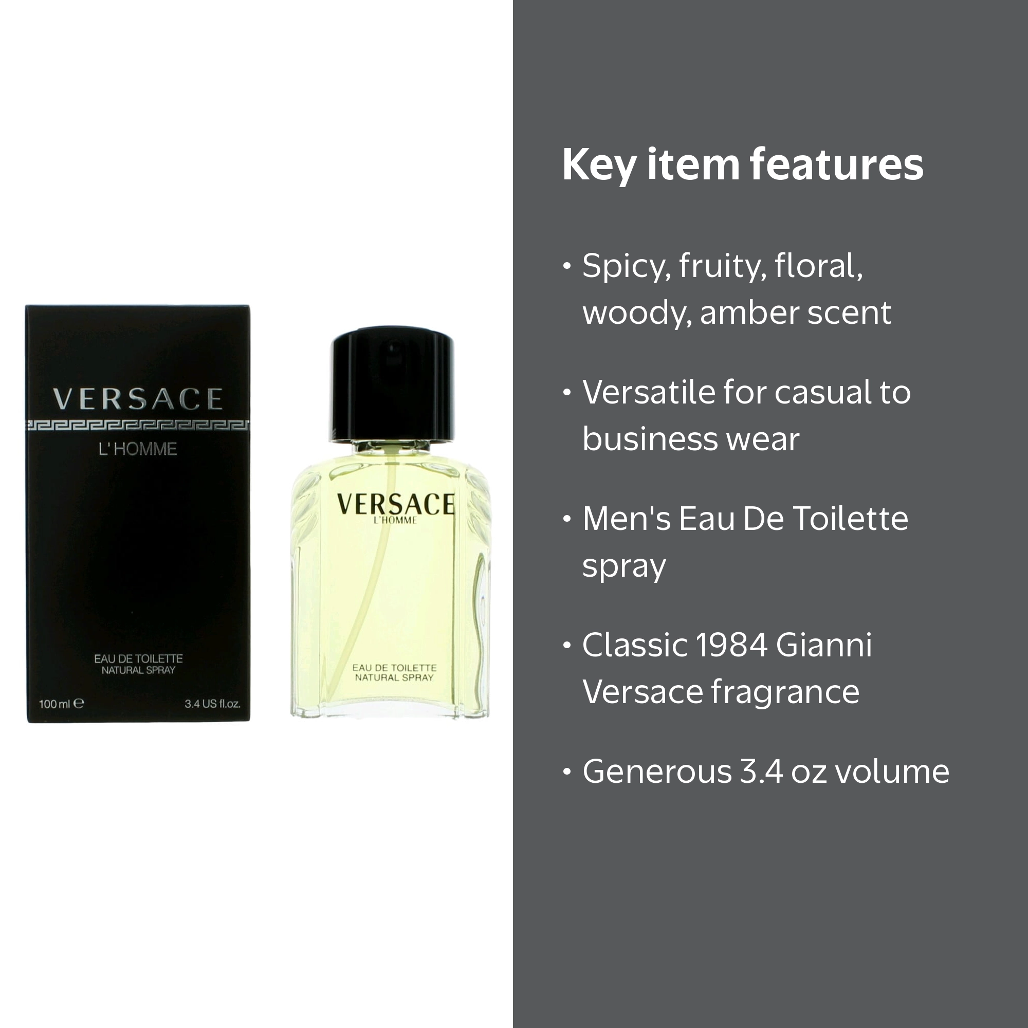 Versace VERSACE L'HOMME Eau De Toilette Spray for Men, 3.4 oz