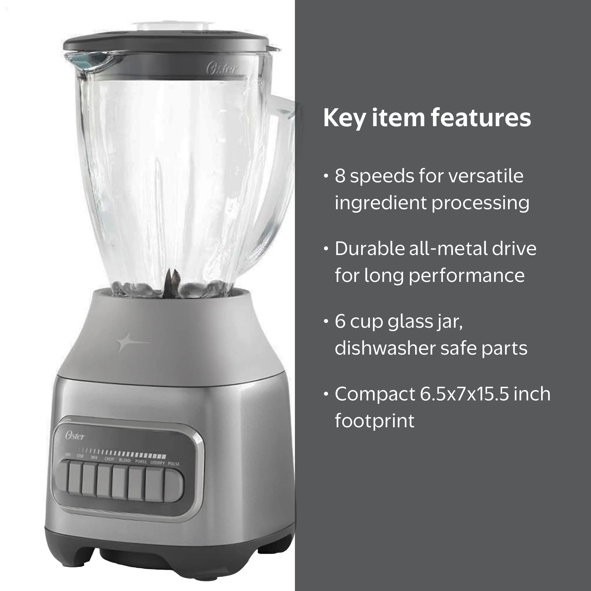 Oster Kitchen 6 Cup Glass Blender with High Speed 800 Watts Motor