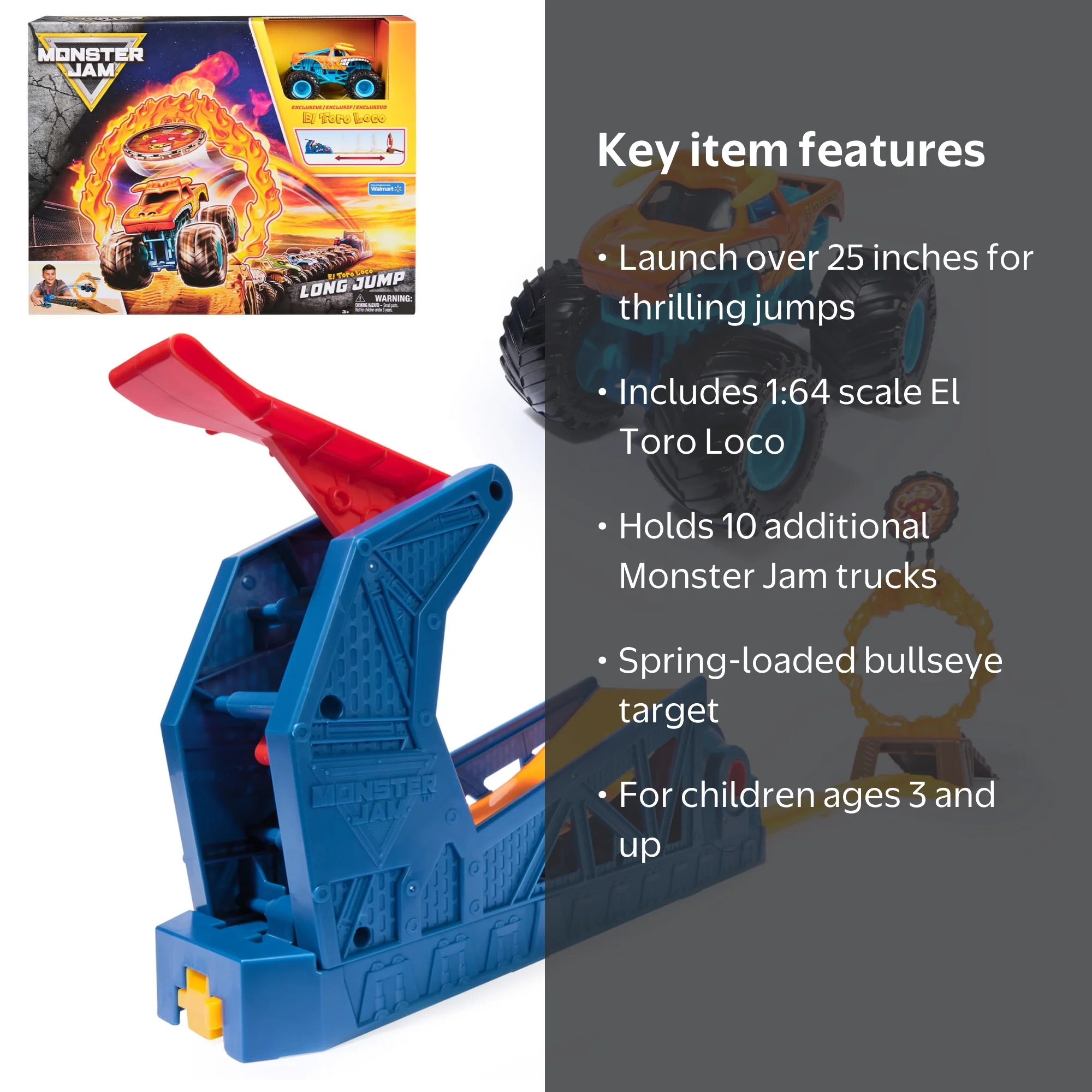 Monster Jam El Toro Loco Long Jump Playset with Exclusive Monster