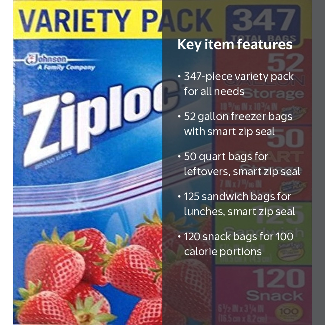 Ziploc, Zip-Close Total Variety Bags, 347 Pack, Clear - Walmart.com