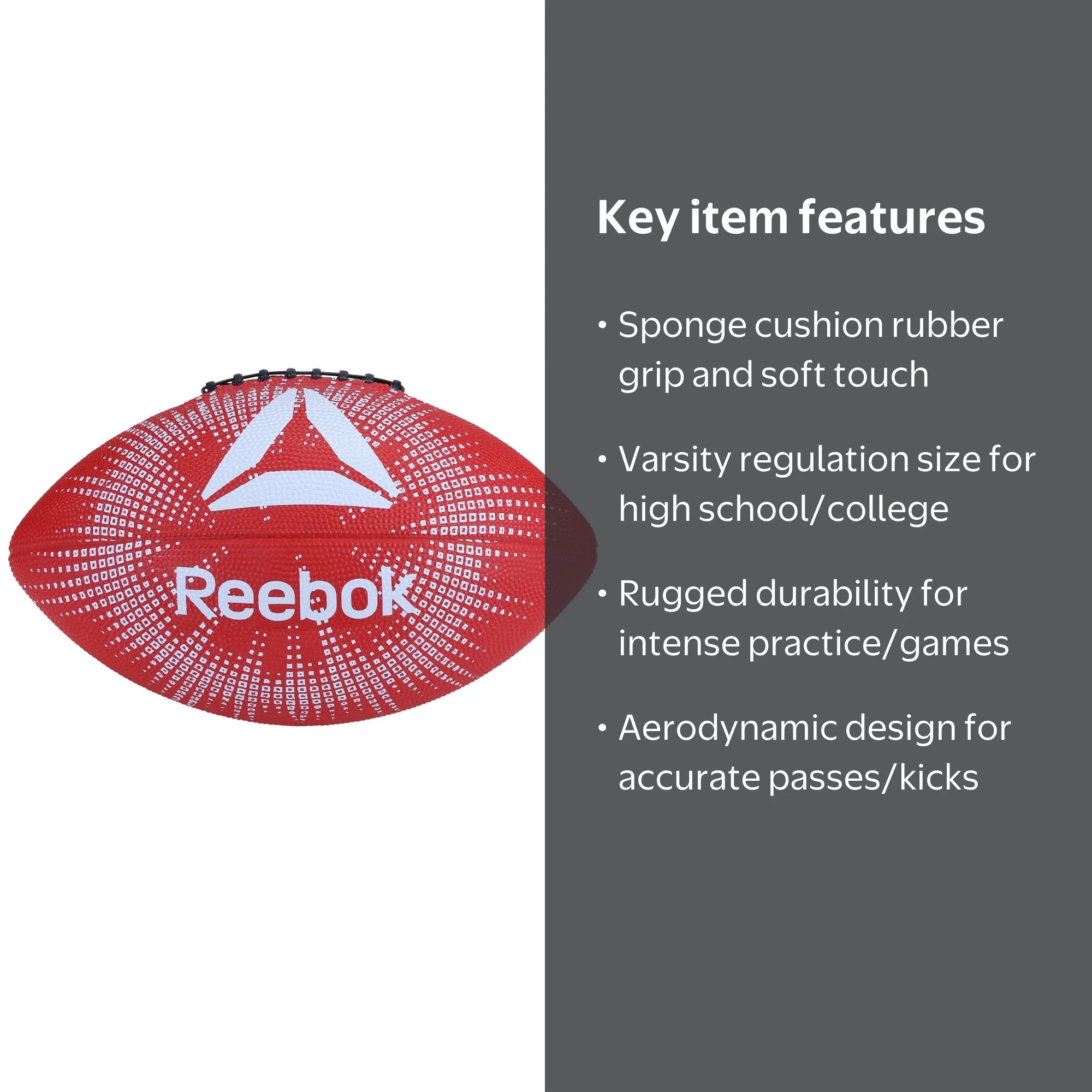 Reebok Delta Varsity Football - Sponge Cushion Rubber, Aerodynamic