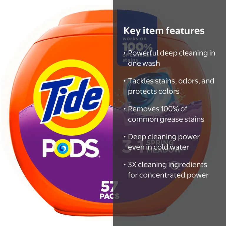Tide PODS Laundry Detergent Soap Pacs, Spring Meadow Scent, 57