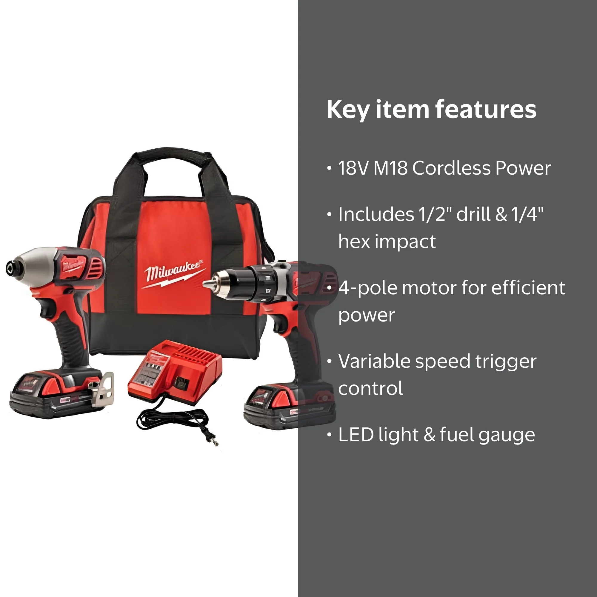 Milwaukee 2691-22 M18 Combo Battery, 18V Cordless Compact Drill