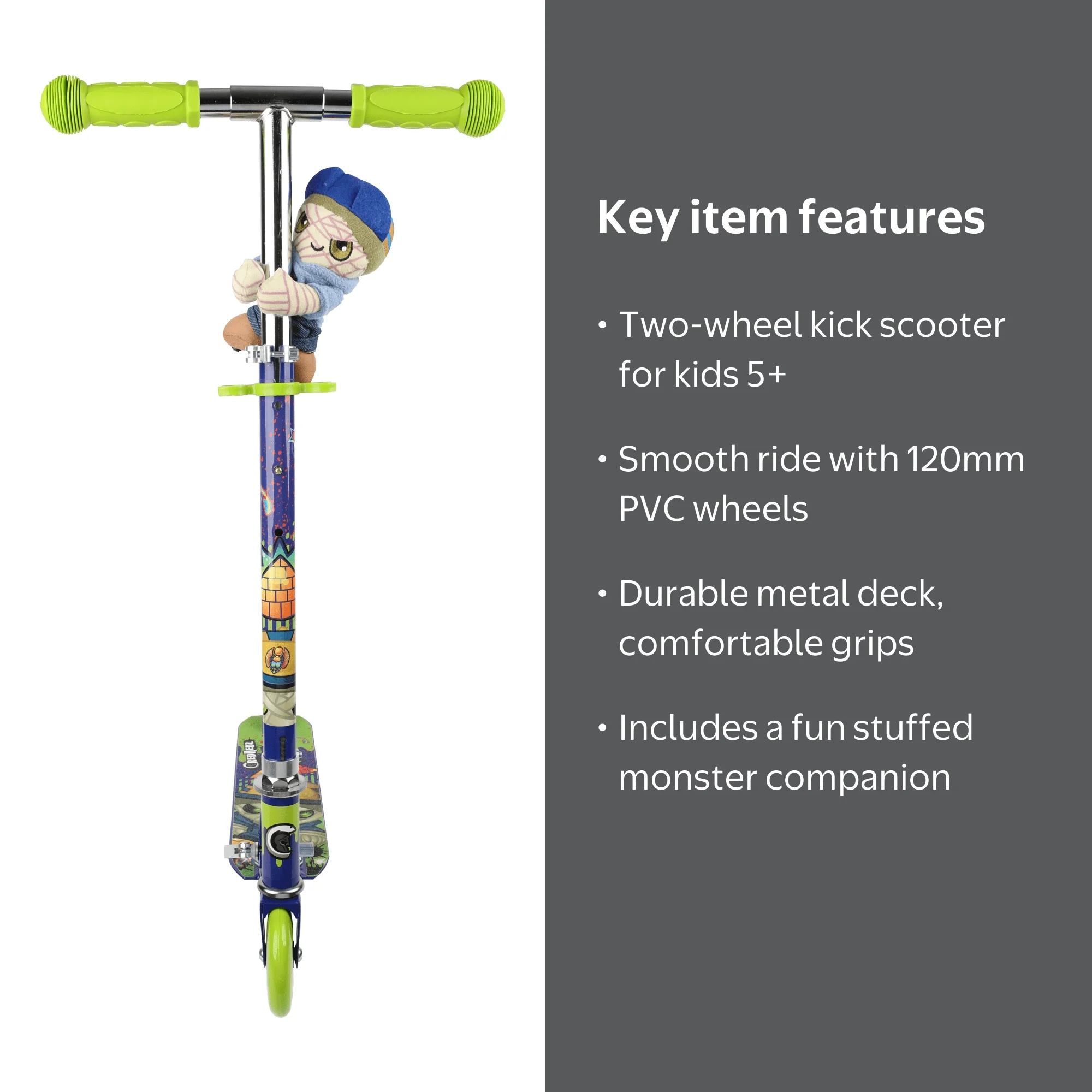 Monster Snap Along 2 Wheel Kick Scooter, Kids Scooter Ages 5+