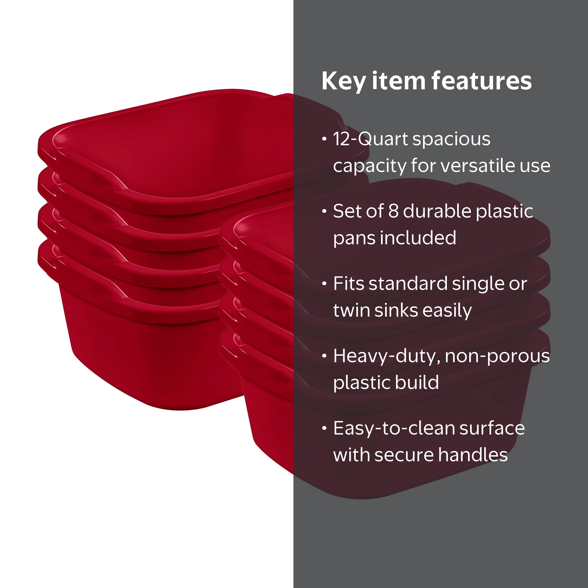 Sterilite 12-Qt Sink Dish Pan, Large Multi-Function Red Kitchen