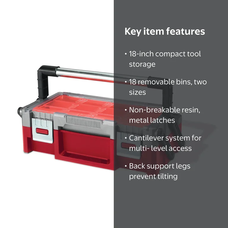 Keter 18-inch Cantilever Toolbox, Resin Tool and Hardware Storage
