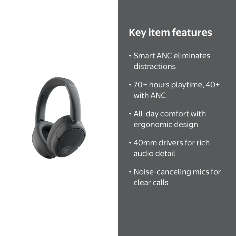 JLab JBuds Lux ANC Over-Ear Wireless Headphones, 70-Hour Battery