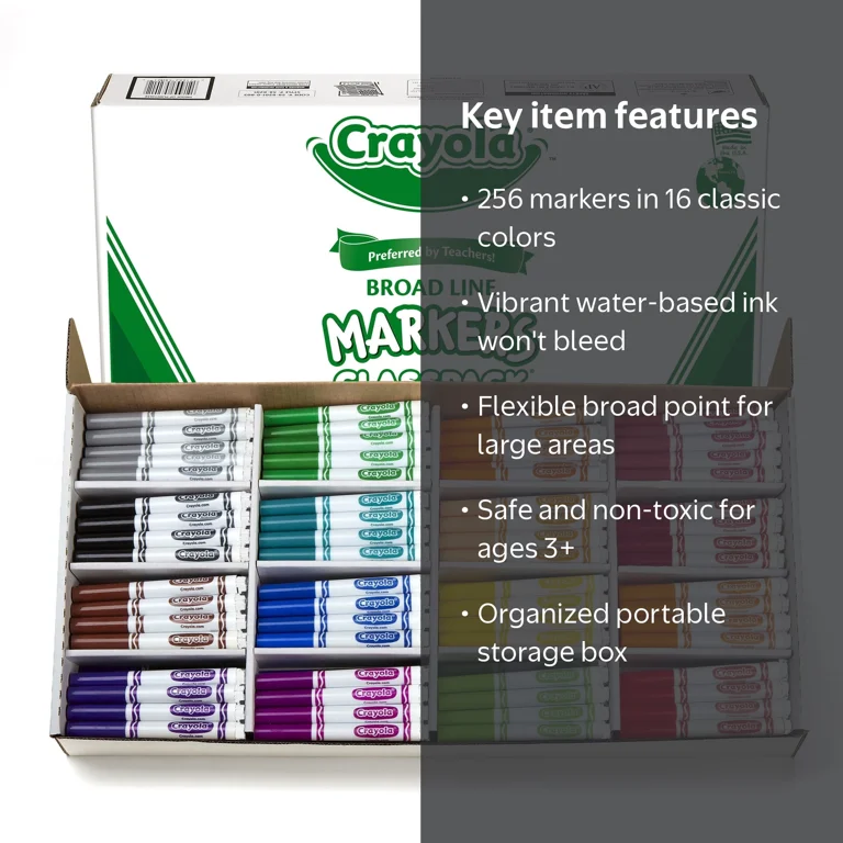 Crayola, Broad Line Markers, 256ct, 16 Bold Colors for Classroom
