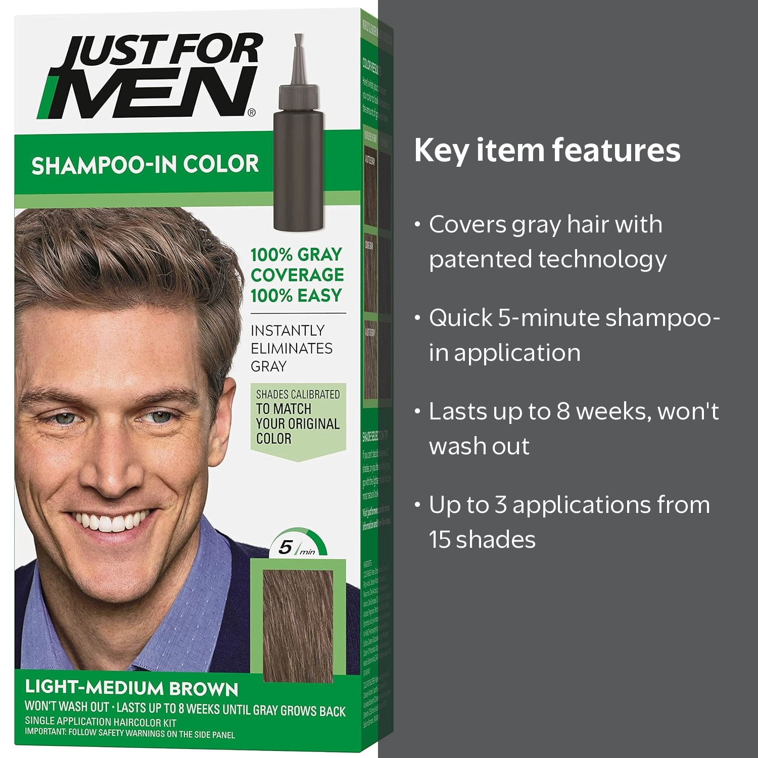 Just For Men Shampoo-in Hair Dye H-30 Light Medium Brown - Walmart.com