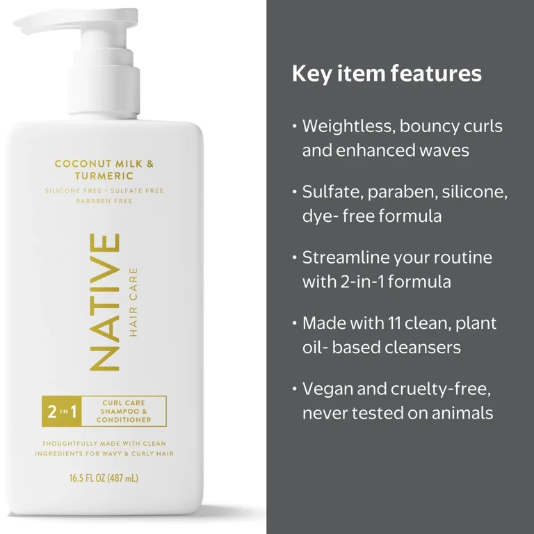 3 pack) Native Curl Care 2-in-1 Mens Shampoo and Conditioner