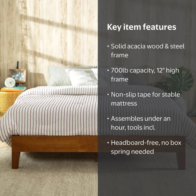 Zinus Wen Deluxe Wood Platform Bed Frame, Cherry Finish, King