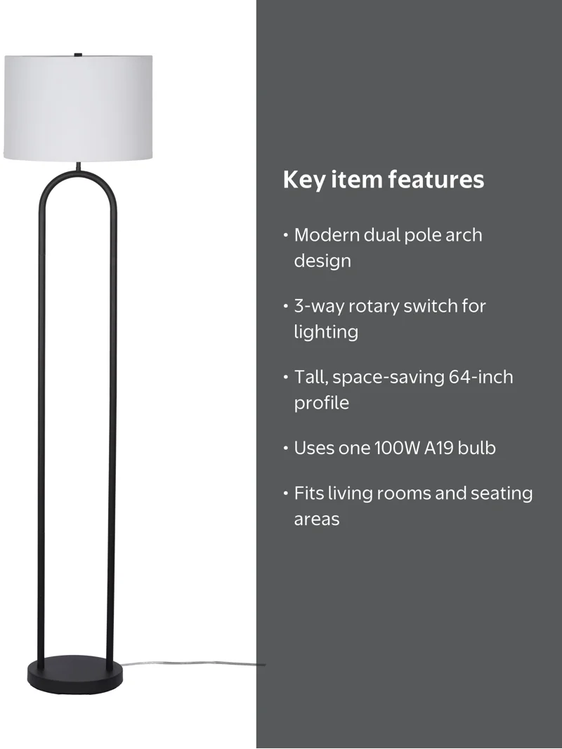 Mainstays Dual Pole Arch Floor Lamp, Black, 64