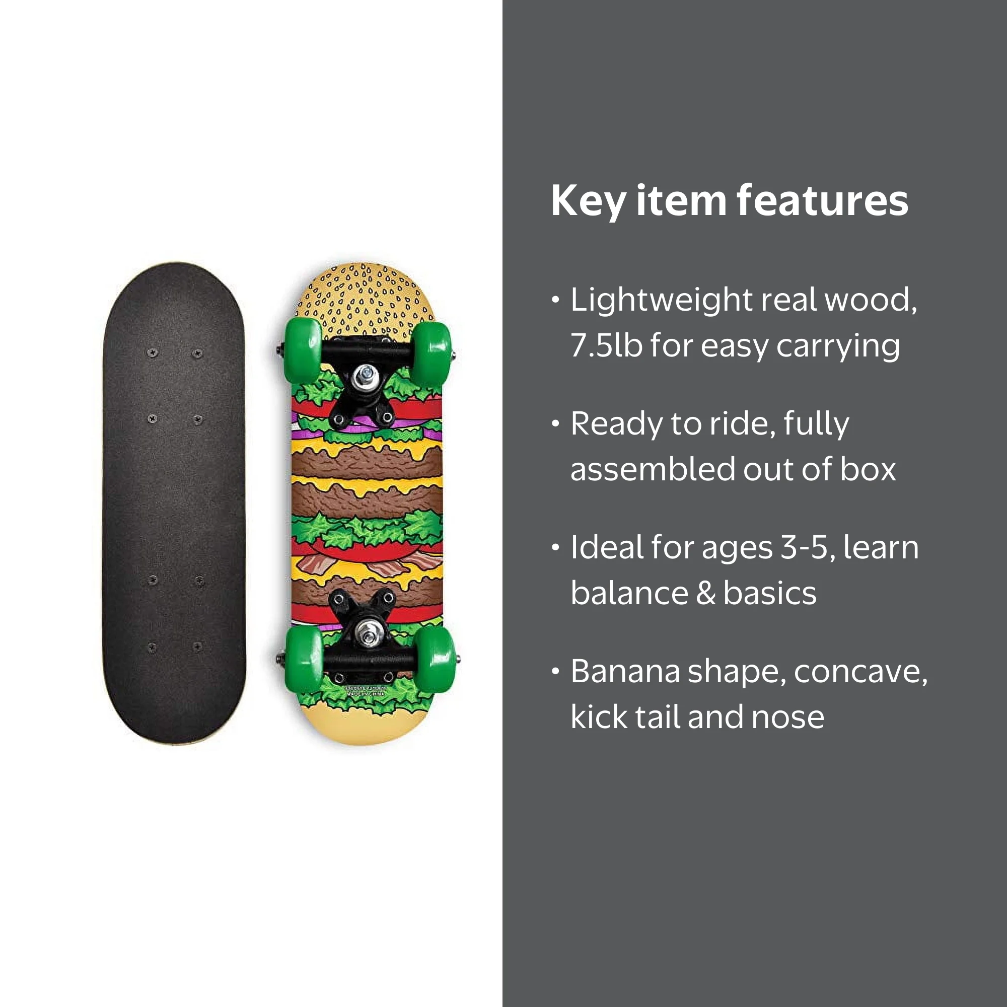 Rude Boyz 17 Inch Mini Wooden Cruiser Skateboard Cheeseburger