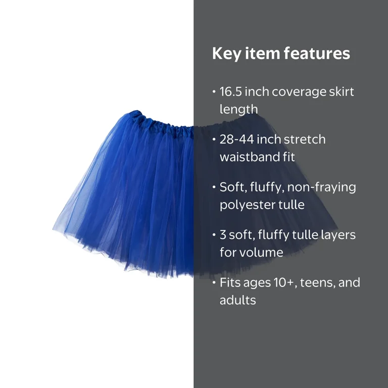 blue tutu dress for adults Halter Women soft layers and stretch elastic waist Ballerina Big Girl Tutu (3-layer)
