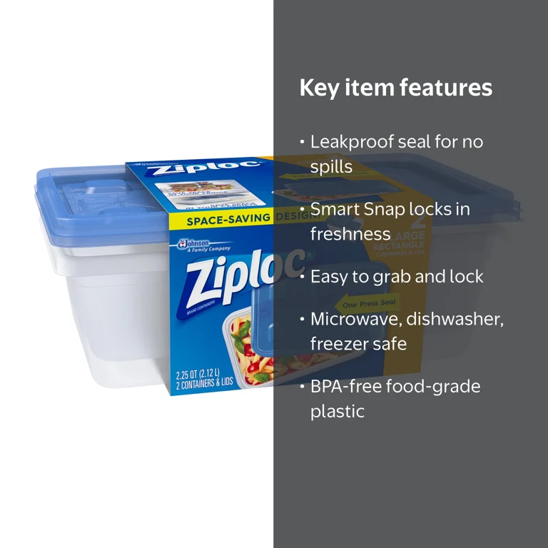 Ziploc Brand Large Rectangle 9 Cup Food Storage Containers, Deep