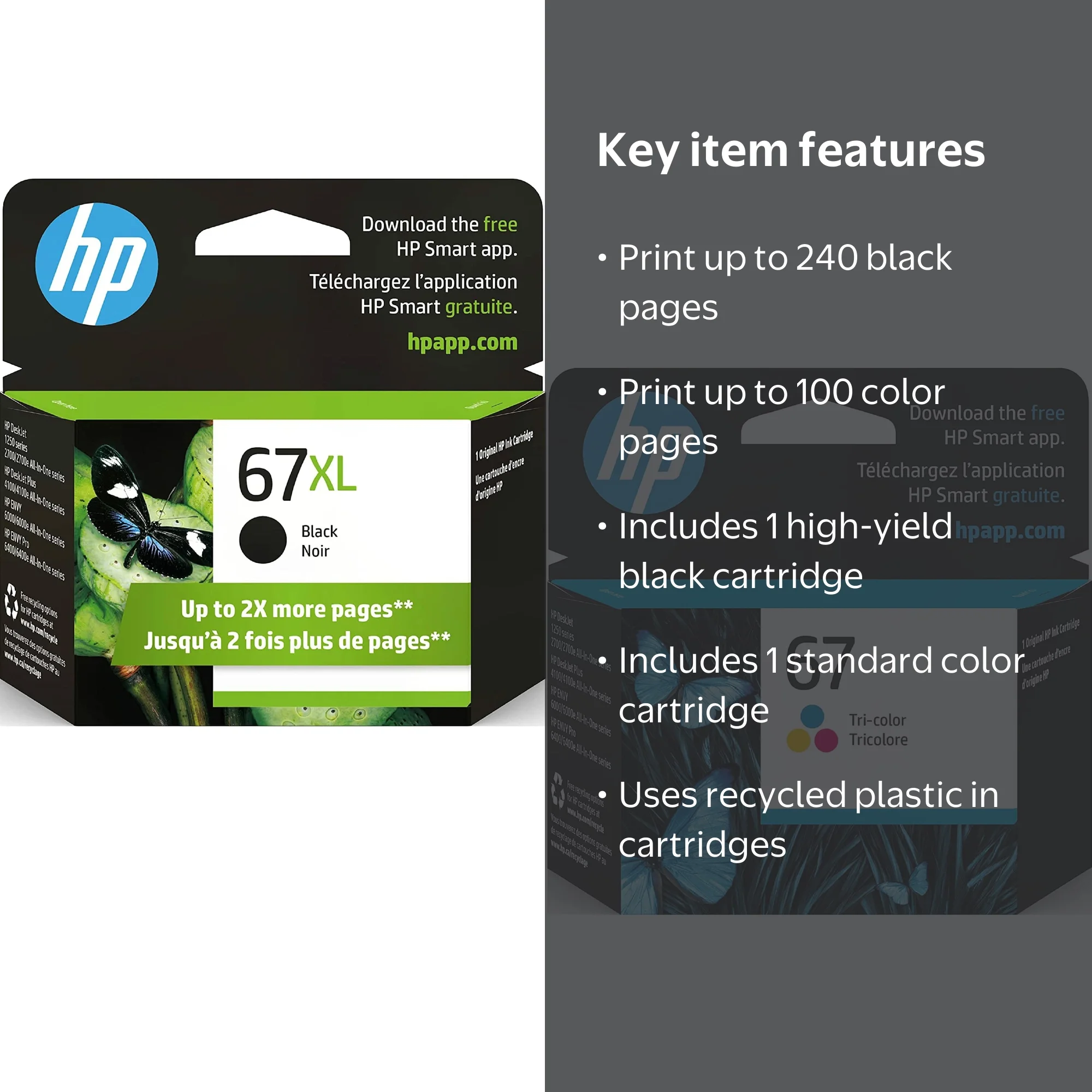 HP 67XL High Yield Black and Standard Yield Color Ink Cartridge