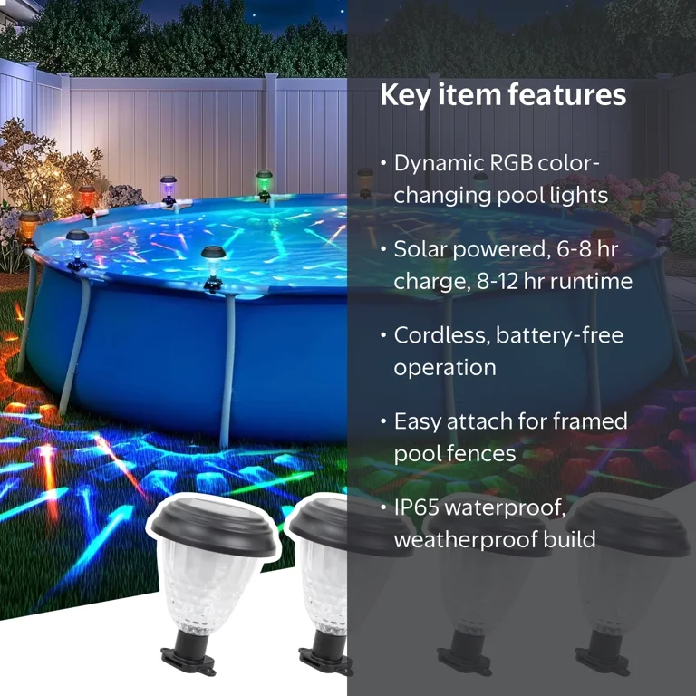 8 Pcs Pool Solar Lights for Framed Above Ground Pools Waterproof Solar Light Outdoor Swimming Pool Fence Decorations Pools Accessories Colorful Light 8 Pcs Pool Solar Lights for Framed Above Ground Pools Waterproof Solar Light Outdoor Swimming Pool Fence Decorations Pools Accessories Colorful Light
