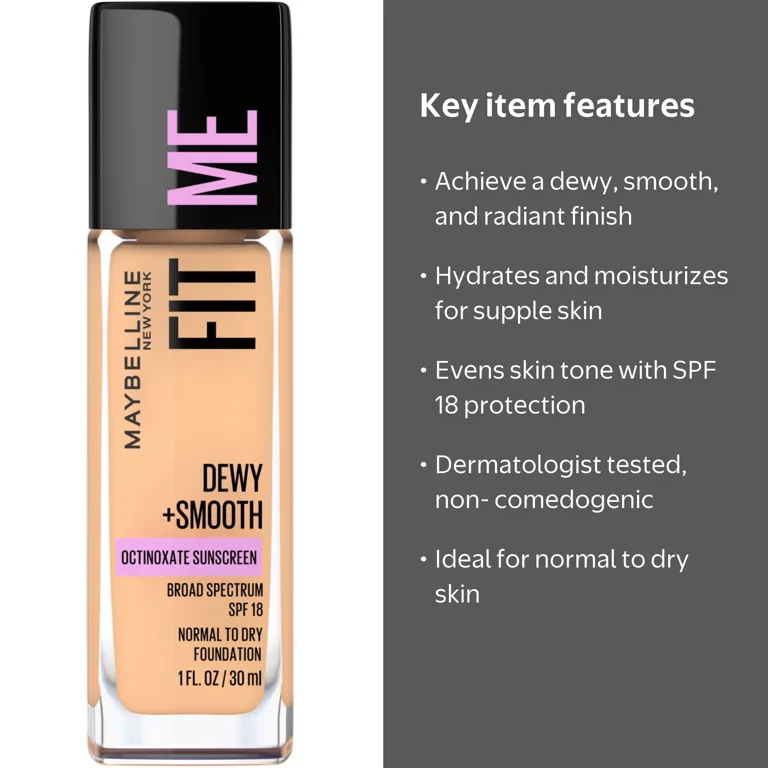 Maybelline Fit Me Dewy and Smooth Liquid Foundation, SPF 18, 210