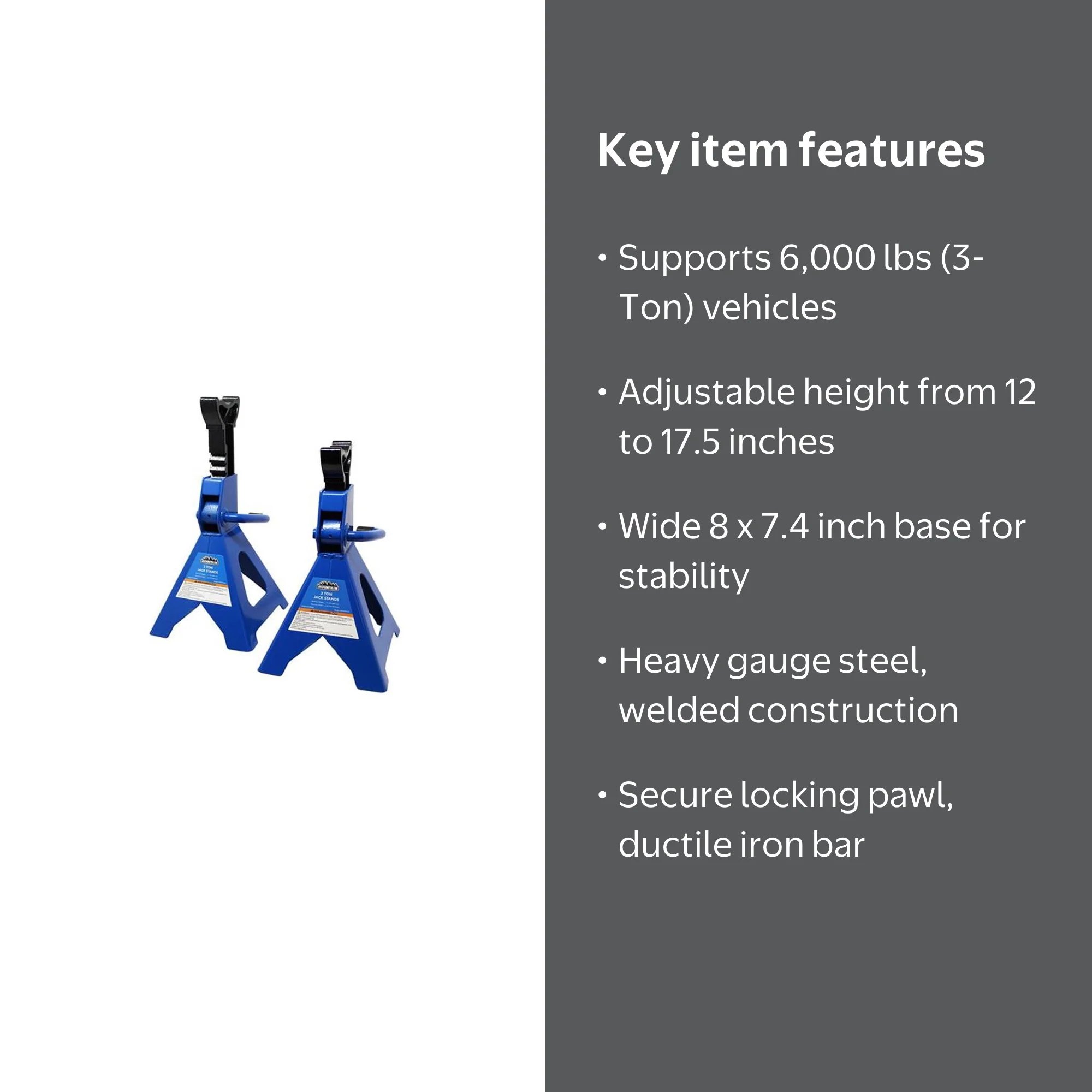 Mountain Heavy Duty 3-Ton Car Auto Ratcheting Jack Stands