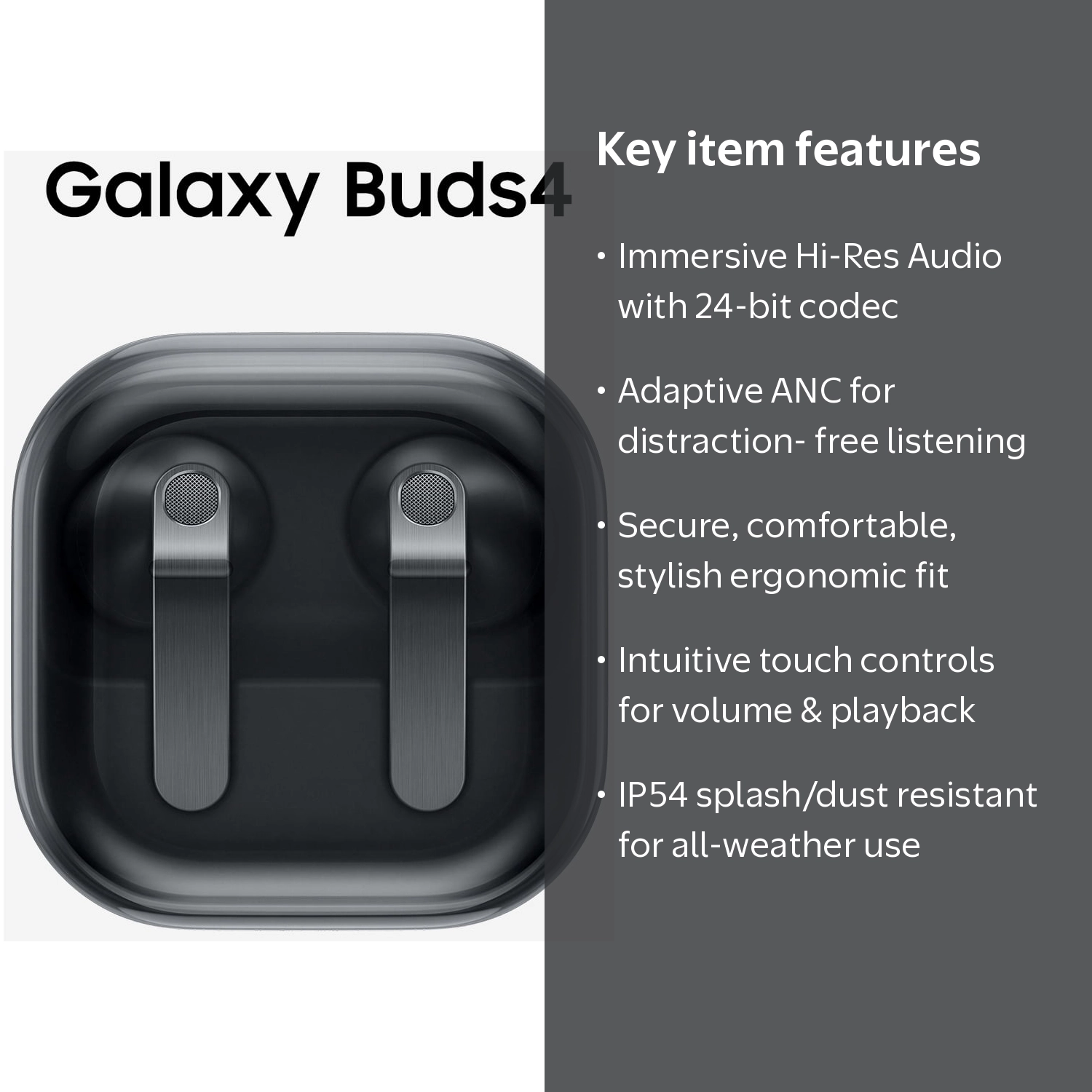Samsung Galaxy Buds4 Bluetooth Headphones and Charging Case, Black
