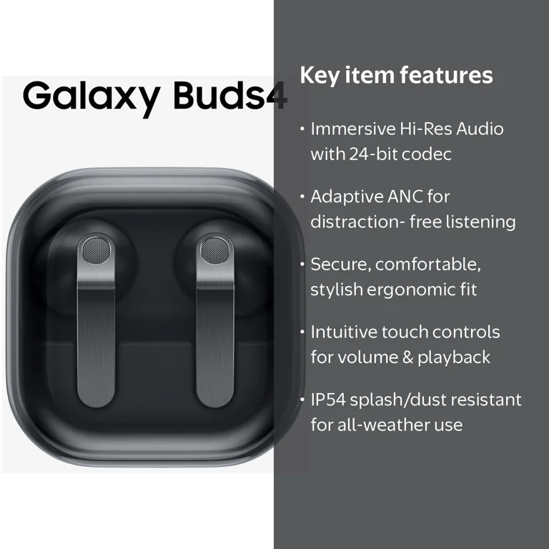 Samsung Galaxy Buds4 Bluetooth Headphones and Charging Case, Black