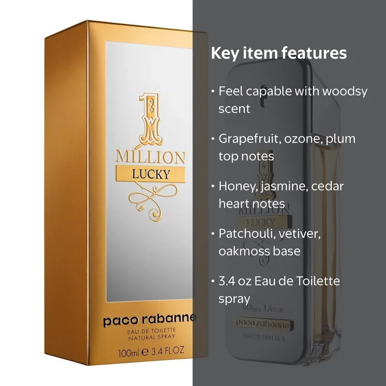 香水(男性用) Paco Rabanne 1 Million Lucky 100ml Paco Rabanne 1 Million Lucky Men's Night Perfume, 3.4 Oz Eau De