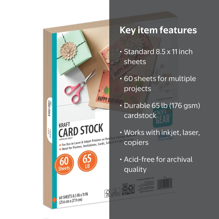 Pen+Gear Kraft Card Stock Paper, 8.5