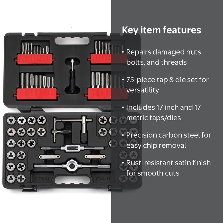 CRAFTSMAN, Combination Tap and Die Set, 75 Pieces, Carbon Steel