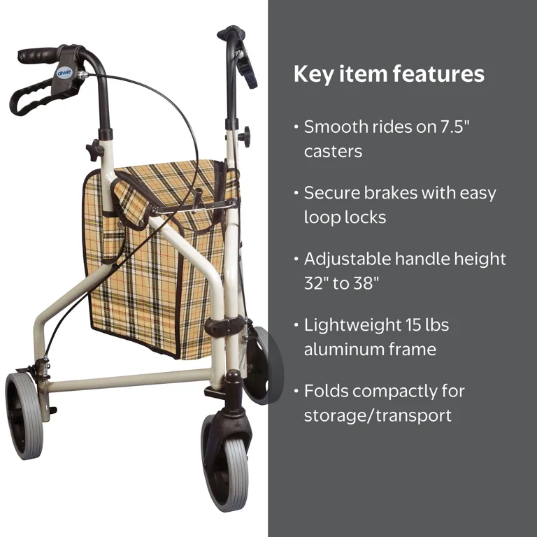 Drive Medical Lightweight Foldable Adjustable Height Rollator for