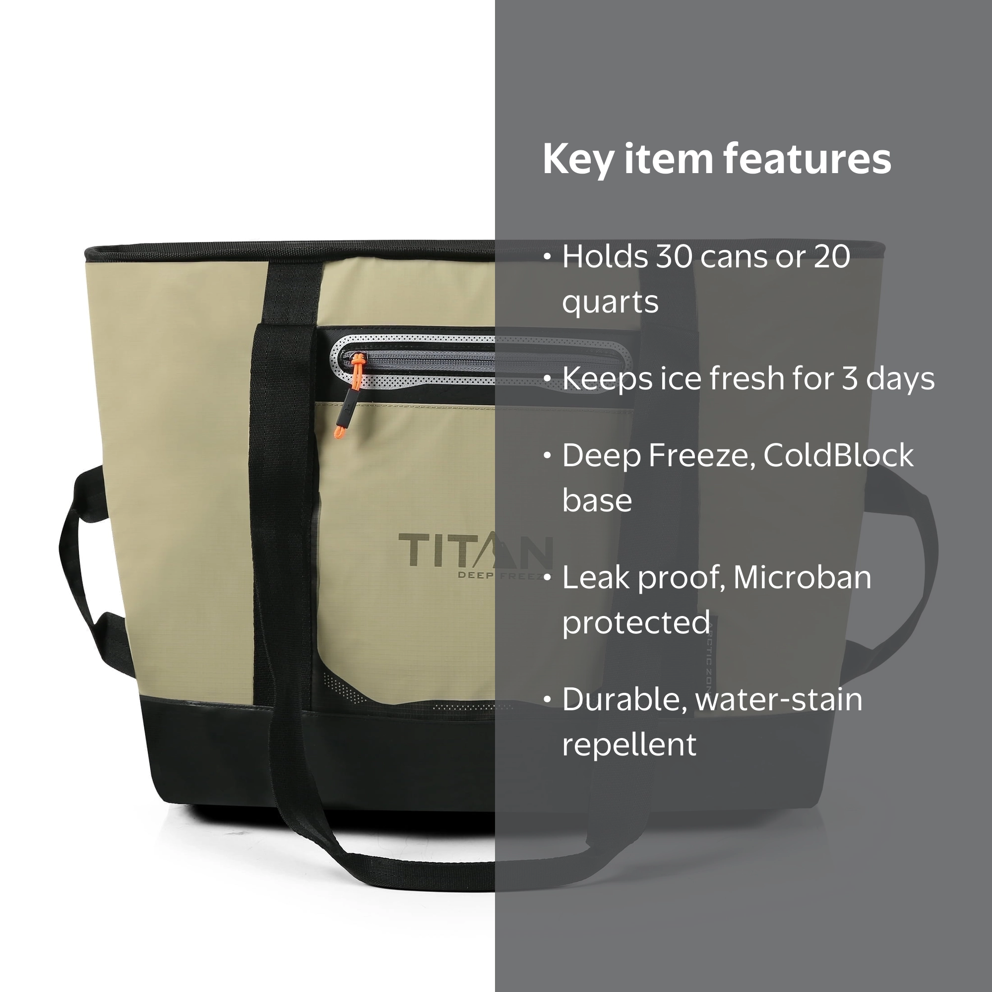 Titan by Arctic Zone 30 Can, 20 Qt Insulated Tote, Moss, Keeps Ice